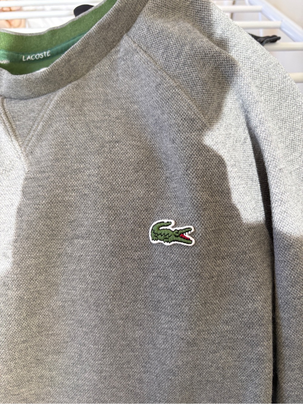 Lacoste Gray Crewneck Sweatshirt with Green Crocodile Logo - Picture 2 of 4